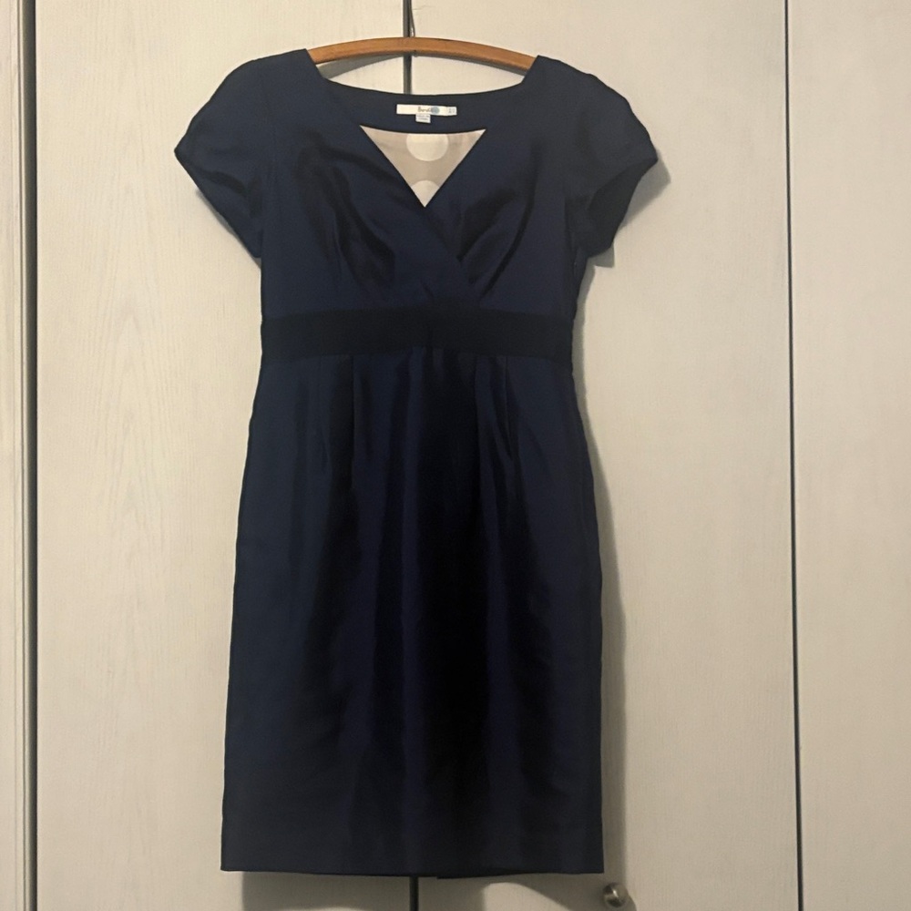 Boden‎ Pleated Crossover Navy Blue Silk Wool Dress Sz 6